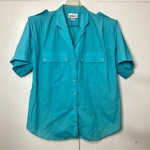Vintage Partners Blue Casual Short Sleeve Button Up Top